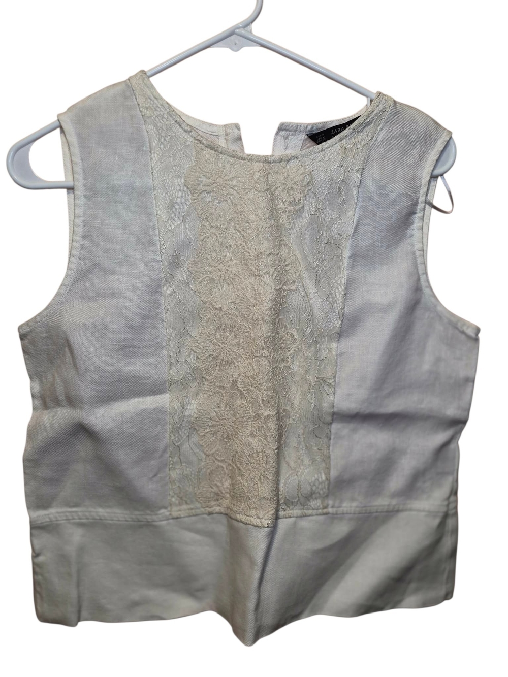 ZARA White Lace-Panel Sleeveless Top P2p 19" Length 20"1/2